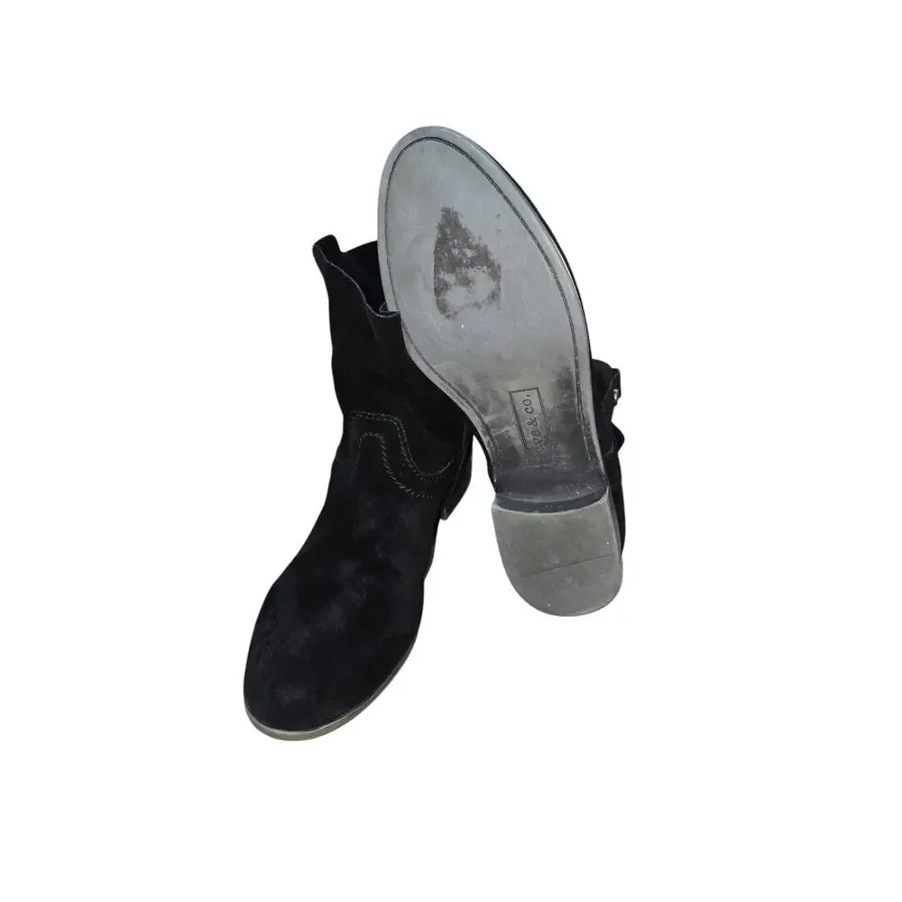 Frye & Co Sarah Shortie Black Suede Leather Ankle Pull On Western Boots Size 7